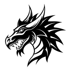 Bold Black Tribal Dragon Head Silhouette Vector Art