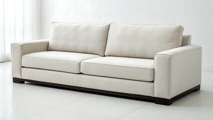 Obraz premium Modern Minimalist Sofa Elegant Cream Upholstery and Dark Wood Base