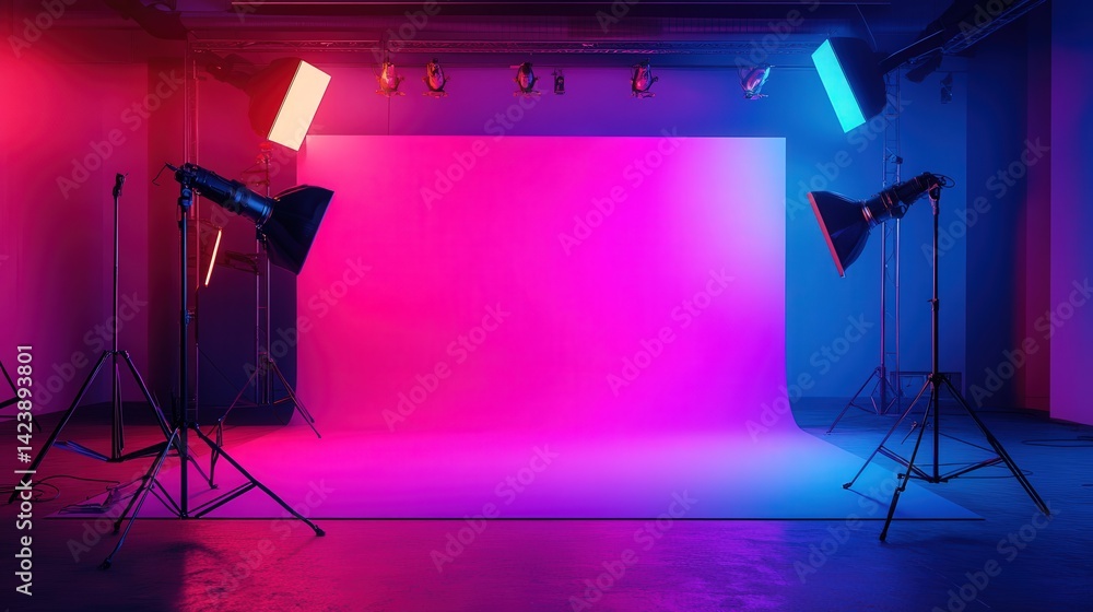 Poster a studio mockup featuring an array of colored backgrounds, spotlighted with artistic lighting effect