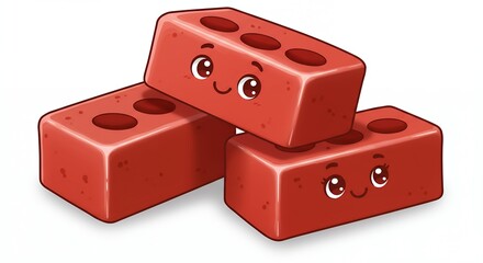 Cute cartoon red bricks stack illustration childrens design element