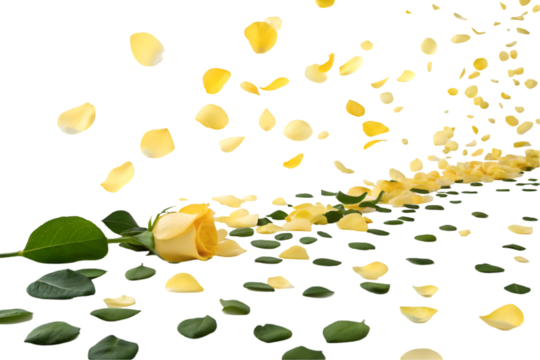 Yellow green rose petals on transparent background