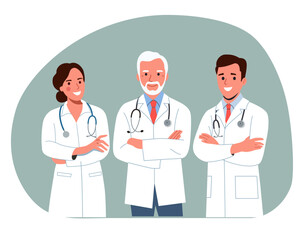 Fototapeta premium Doctors men and woman crossed their arms isolated. Vector flat style cartoon illustration