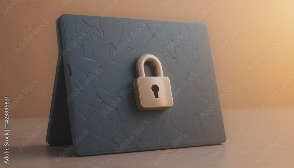 Aufkleber securing information digital lock on device home office image capture minimalist environment close-u