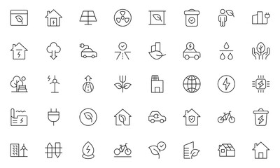 Green city Line icon set. Sustainable development. Contains such icons as renewable energy, autonomous building, air and water quality.