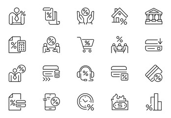 Credit Loan and line icons set. loan, bank lending, cash loan. Outline icon collection. Pictogram and infographic.