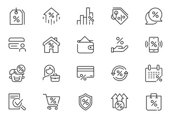 Credit Loan and line icons set. loan, bank lending, cash loan. Outline icon collection. Pictogram and infographic.