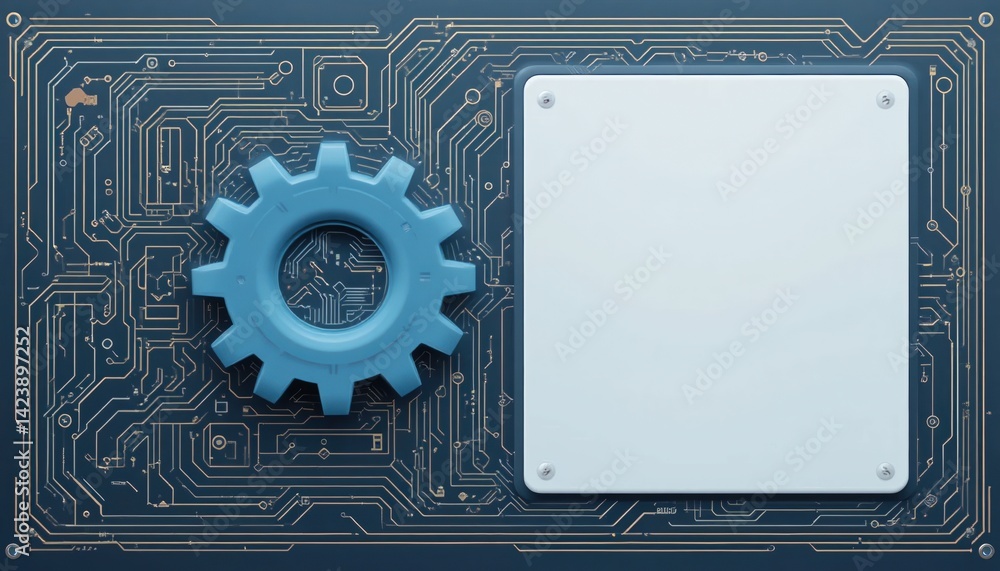 Poster innovative technology implementation for industrial development digital workspace graphic design abs