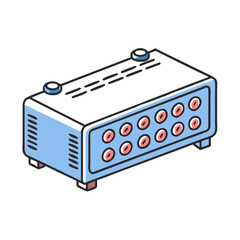 Vintage Retro Style Blue Radio Amplifier with Sound Waves Illustration