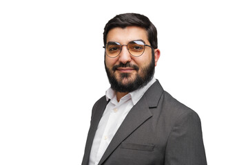 Confident Professional in Smart Attire Poses for a Portrait in a Clean, White Background Setting