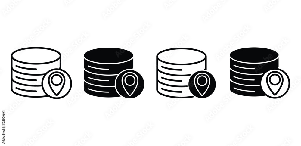 Poster location database icons black and white color vector design