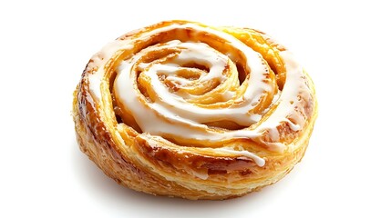 Danish pastry with layers and sweet glaze isolated on a white background perfect for food styling, delicious desserts, and bakery treats visuals