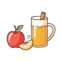 Apple Cider Vinegar Illustration with Red Apple and Bottles of Vinegar