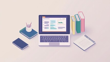 Workspace with laptop displaying data analysis and stationery items  