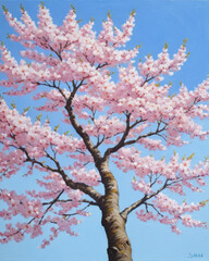 Obraz premium A vibrant pink cherry blossom tree against a clear blue sky, symbolizing beauty and renewal in nature.