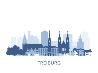 Naklejka premium Freiburg skyline monochrome silhouette vector illustration for urban and architectural design projects