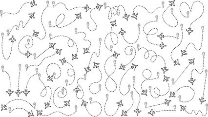 Airplane Flight Path Pattern – Doodle Aircraft Trails Vector Background