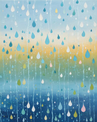 Abstract art featuring colorful droplets cascading against a gradient background, evoking a serene emotional response.