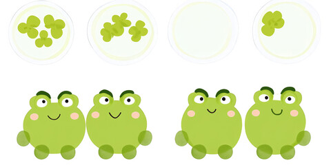 Cute Green Frog Characters And Round Elements Illustration Isolated Design
