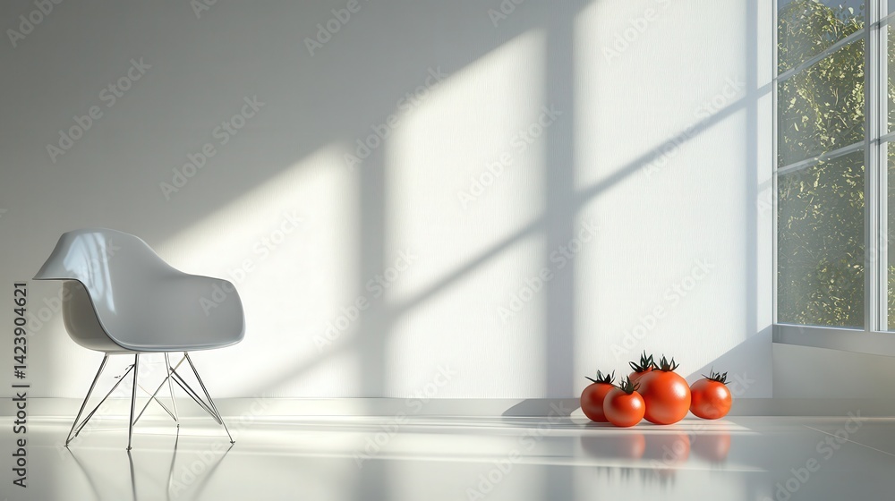 Aufkleber a subtle play of light and shadow is created as tomatoes cast their vibrant shadows on the white wal