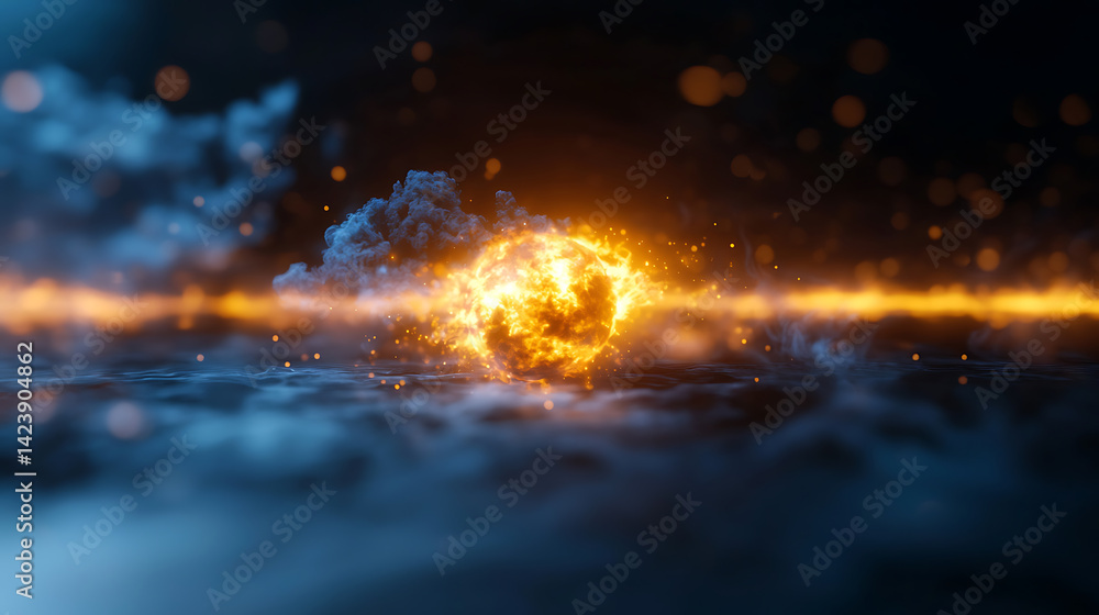 Poster igniting cosmic energy fiery celestial event outer space digital art surreal environment dynamic per