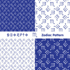 Scorpio zodiac sign seamless pattern. Zodiac icons background. Abstract flat style. Vector illustration.