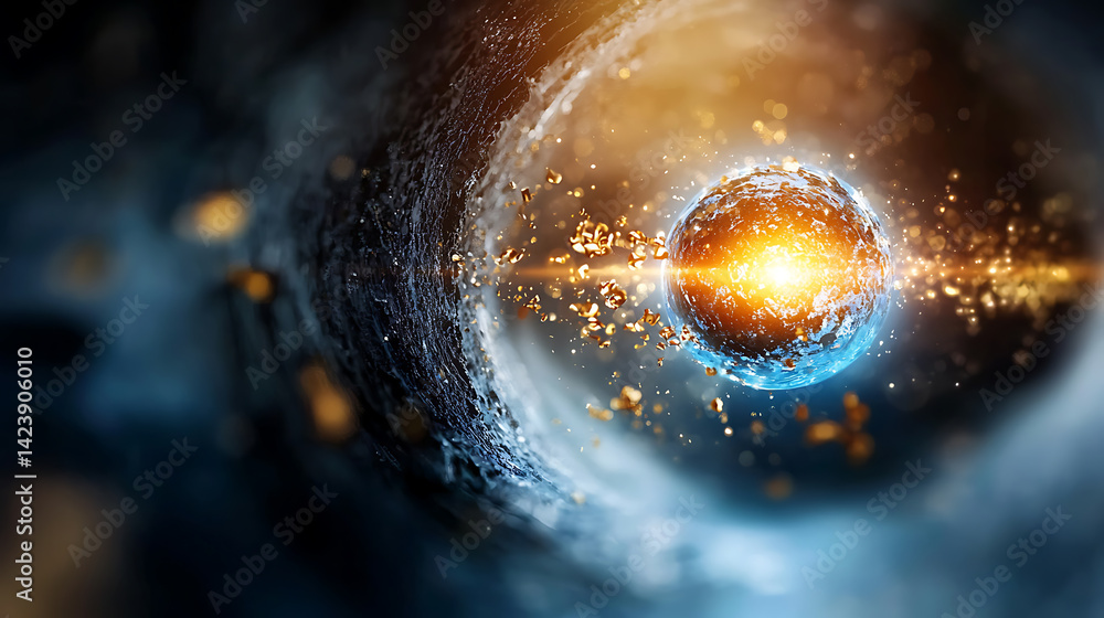 Aufkleber exploring the cosmic energy sphere outer space digital art sci-fi environment close-up view quantum 