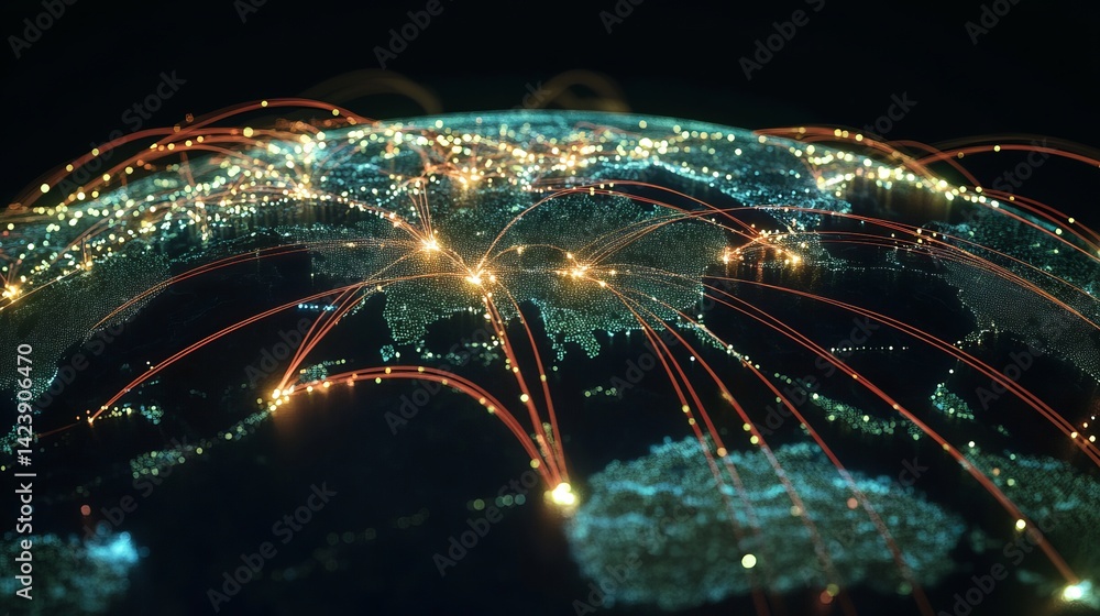 Poster global network connections digital world map abstract illustration futuristic technology background 
