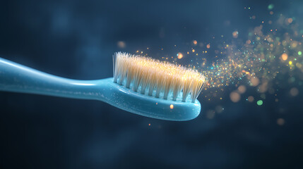 Cleaning action with toothbrush bathroom 3d animation sparkling environment close-up view dental health concept