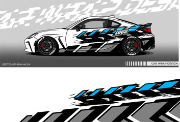 Car Wrap Design Vector with black, blue, white colour. Livery decal for racing, rally, drift, or daily use. Template sticker vinyl editable vector © Gayuhdesu