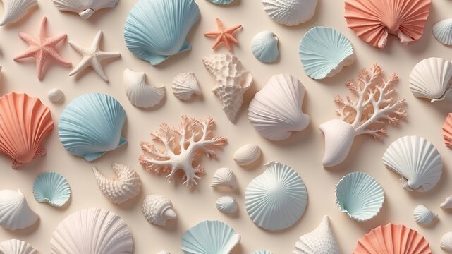  Pastel Seashell Pattern Background