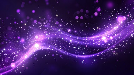 Fototapeta premium Abstract Purple Glitter Wave Background Design Sparkling Elegant Shimmering Magic Festive Twinkling Light Purple Galaxy Cosmic Dust Particles Night Sky Digital Art Illustration Graphic Design 
