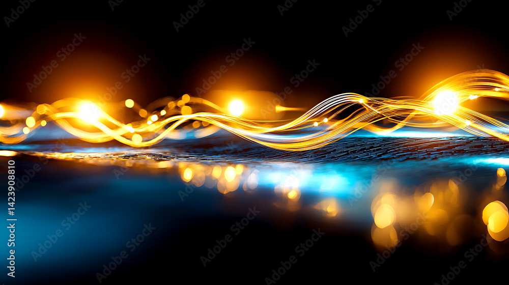 Poster dynamic light waves abstract background digital art high-contrast environment close-up view visual e