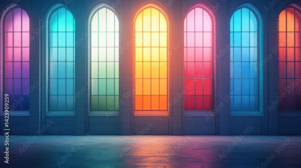 Poster vibrant spectrum of rainbow colored light illuminating a series of creating a captivating colorful d