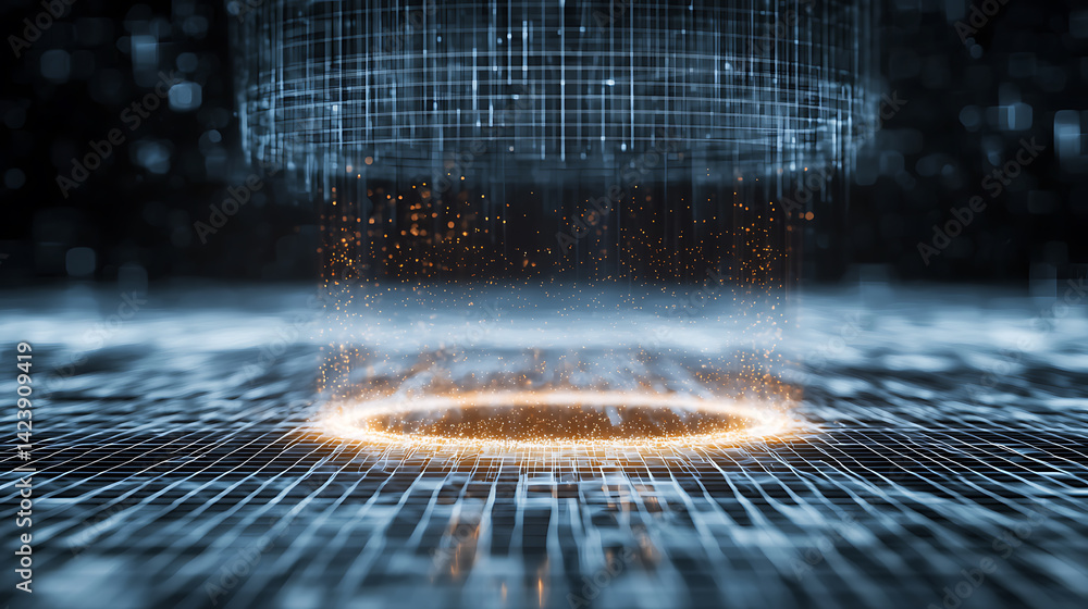 Poster digital transformation event data visualization virtual space 3d animation futuristic design tech en