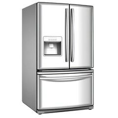 modern stainless steel refrigerator with sleek design features double doors and bottom freezer drawer. appliance includes built in water and ice dispenser for convenience