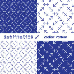Sagittarius zodiac sign seamless pattern. Zodiac icons background. Abstract flat style. Vector illustration.