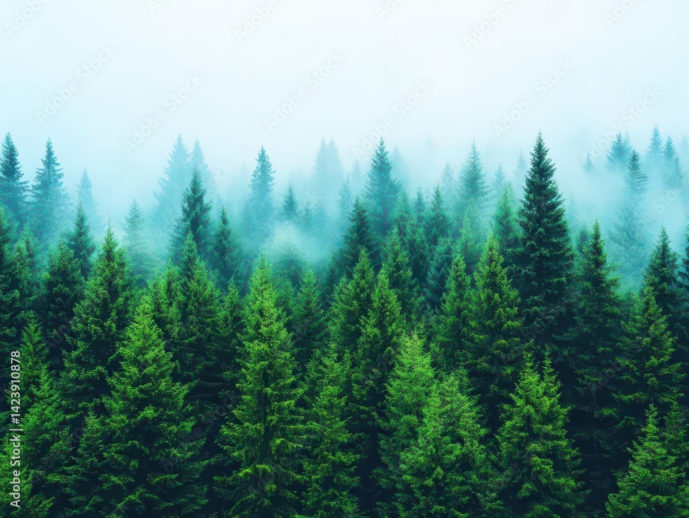 Aufkleber mysterious forest shrouded in thick fog with majestic trees creating an enigmatic and ethereal atmos