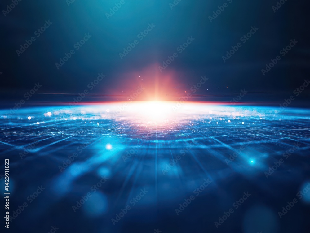 Poster vibrant blue and orange abstract background with bright illuminating light creating a dynamic and en