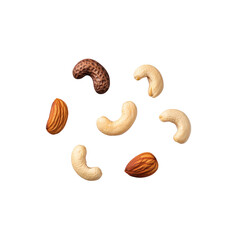 Fototapeta premium variety of nuts including cashews, almonds, and walnuts are scattered against transparency background, showcasing their textures and natural colors