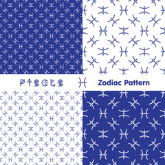 Pisces zodiac sign seamless pattern. Zodiac icons background. Abstract flat style. Vector illustration.