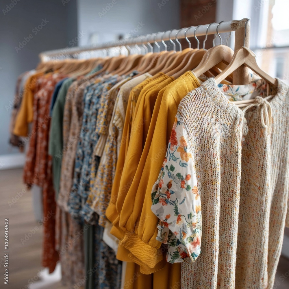 Aufkleber a beautiful display of vibrant dresses showcases an array of colors and patterns in a trendy boutiqu