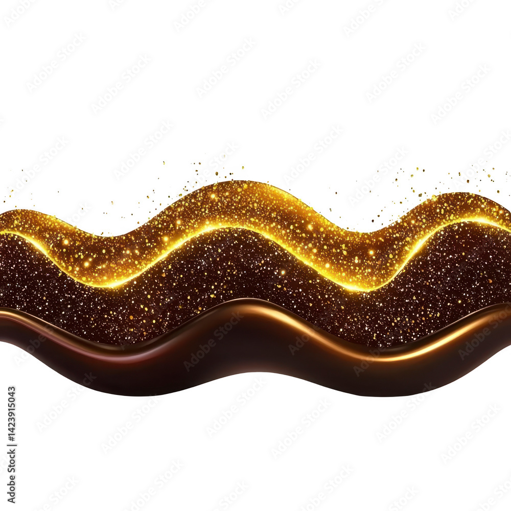 Poster shimmering wave of golden particles flows gracefully against transparency background, creating luxur