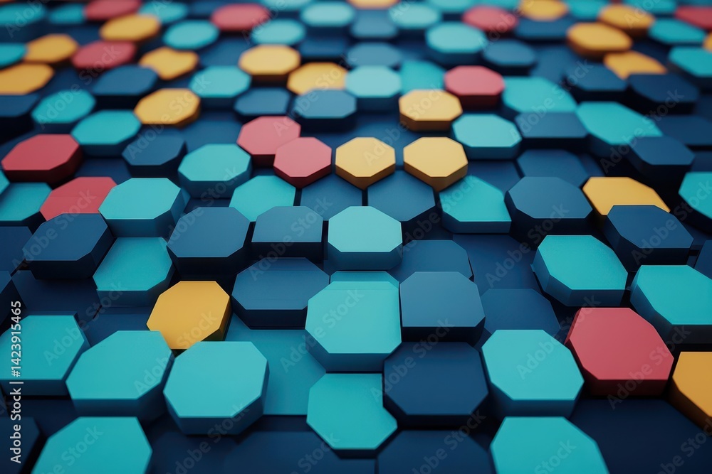 Poster vibrant colorful hexagon pattern creating a dynamic and eye-catching visual display with geometric s