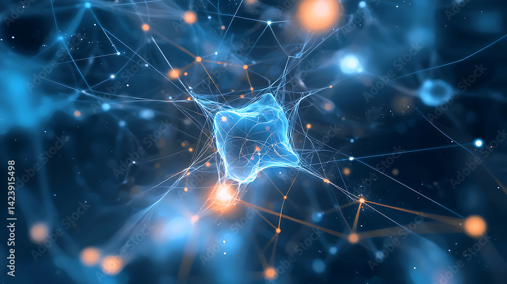 Poster exploring neural networks science lab digital art abstract background close-up view technology in mo