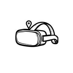 Fototapeta premium Detailed line art of VR headset with location icon, digital innovation