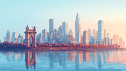Mumbai skyline with famous landmarks, Mumbai, India, skyline,cityscape, buildings, architecture, skyscrapers