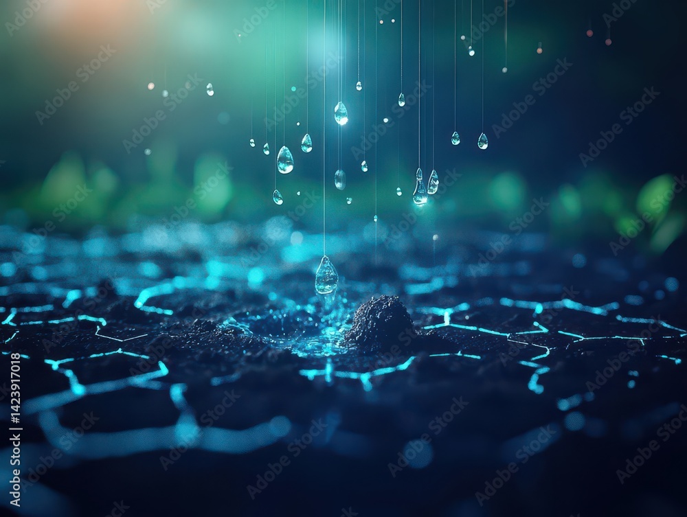 Aufkleber vibrant blue and green background with glimmering water droplets creating a refreshing and invigorat