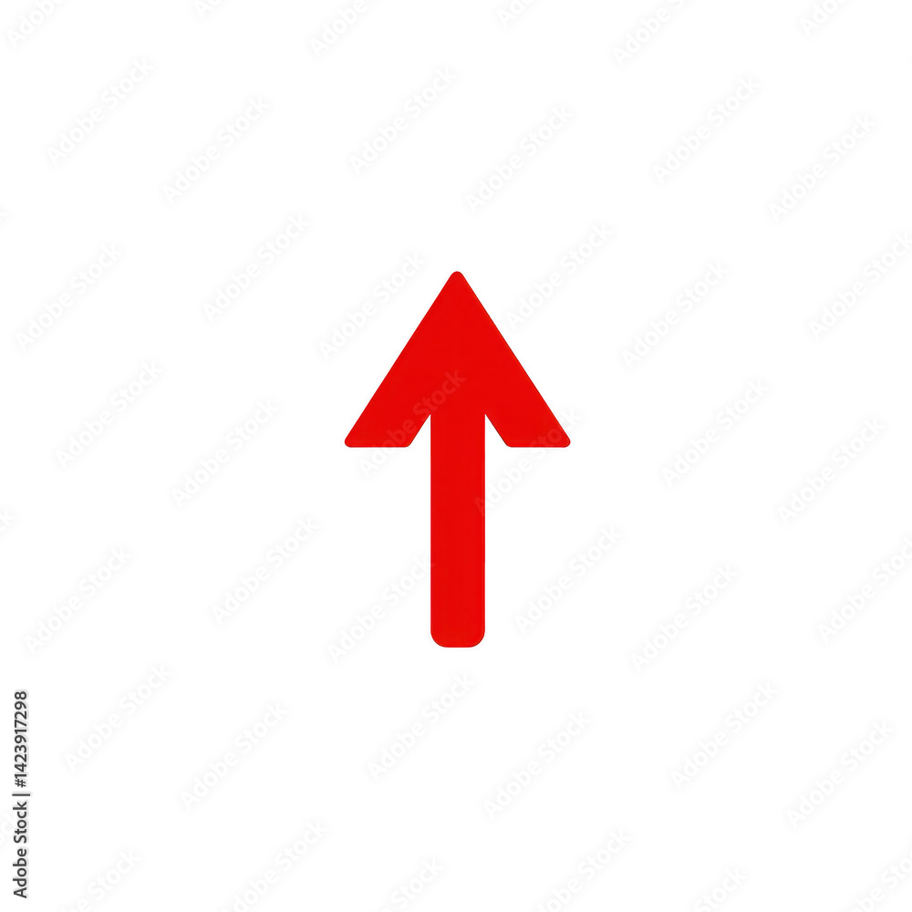 Poster bold red arrow pointing upwards on transparency background, symbolizing direction or movement. simpl