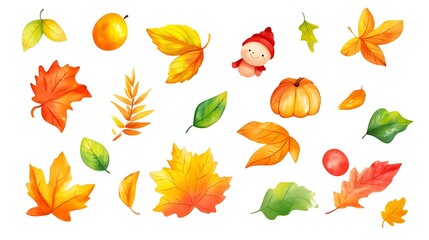 Autumn leaves falling down, isolated on a white background