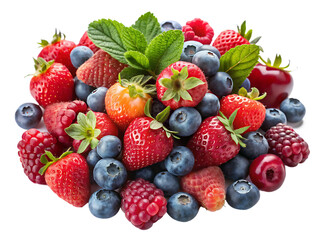 Obraz premium assorted berries including strawberries raspberries and blueberries isolated on White Background PNG